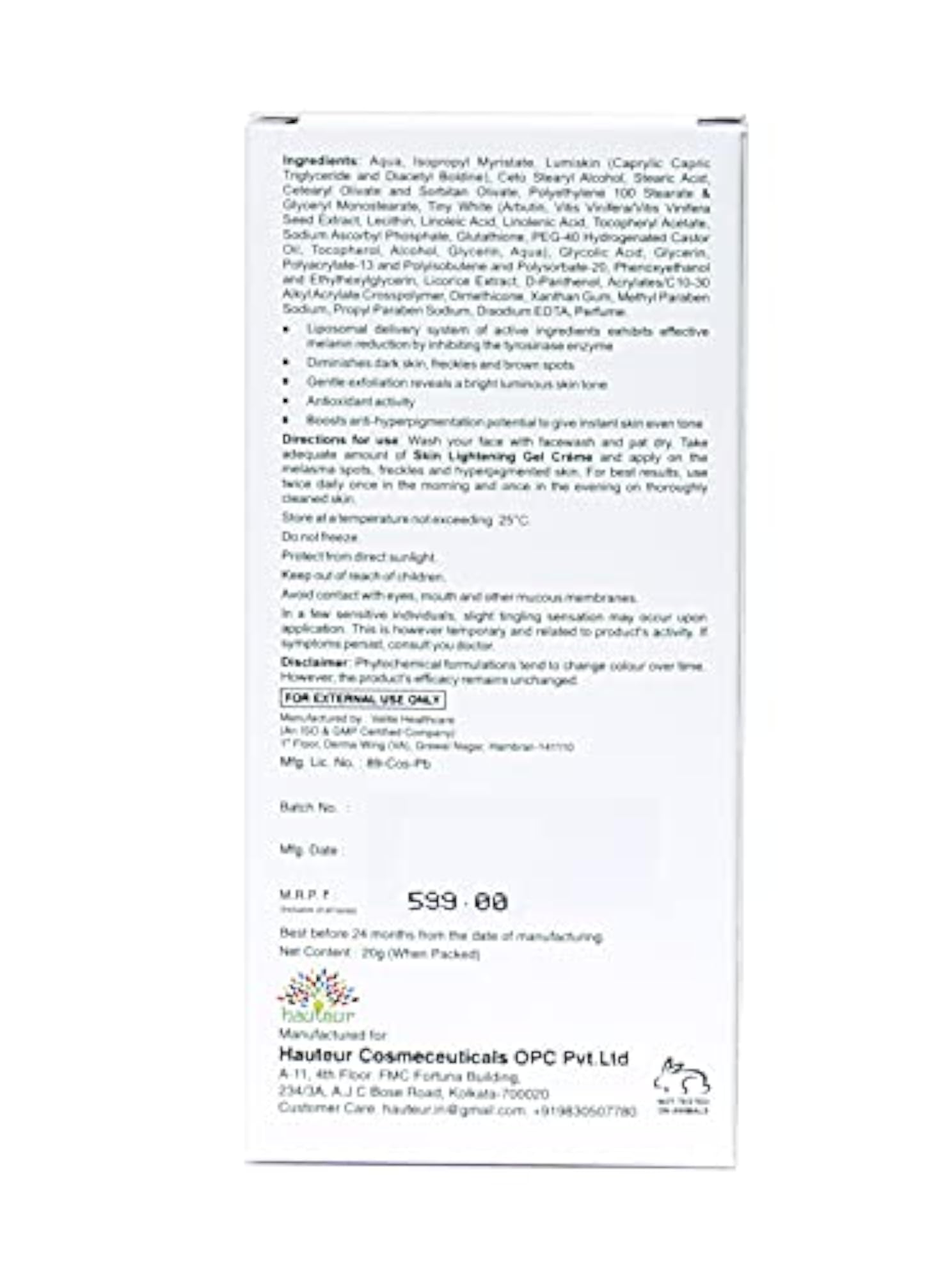 Skin Lightening Gel Creme for Even Complexion